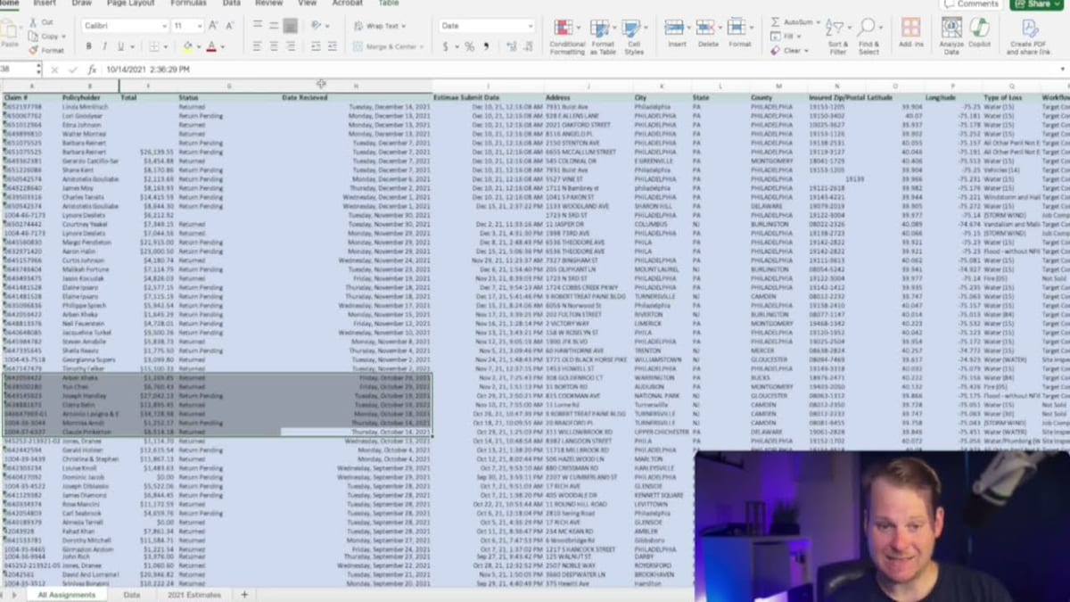 Frame from the video building a turnaround tracker from an XactAnalysis export in a spreadsheet