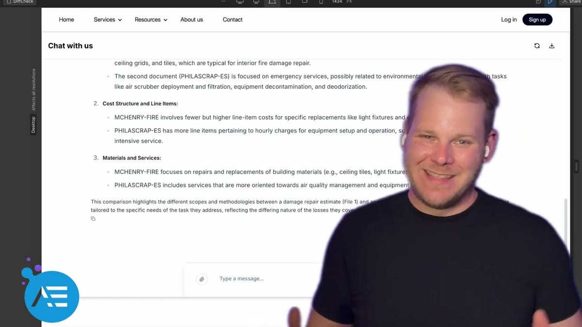 Frame from the video demonstrating AI tools that draft written responses to adjuster revisions